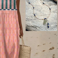 Striped Pastel Lapis Necklace - Chocolate and Steel