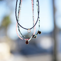 Sugartown Faceted Gemstone Necklace with Teardrop Charm - Chocolate and Steel