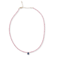 Sugartown Faceted Gemstone Necklace with Teardrop Charm - Chocolate and Steel