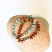 Swim the Sea Green Moonstone Stretch Bracelet - Chocolate and Steel