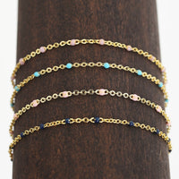 "The Dot" Delicate Chain Bracelet - Chocolate and Steel