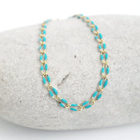 "The Topanga" Enamel and Gold Chain Bracelet - Chocolate and Steel