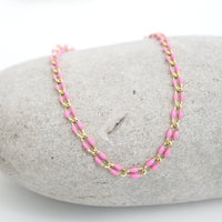 "The Topanga" Enamel and Gold Chain Bracelet - Chocolate and Steel