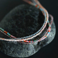 Tiny Pebbles Aquamarine Necklace - Chocolate and Steel