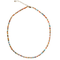 Tiny Pebbles Carnelian, Hessonite Garnet Mixed Semi - Precious Stones Necklace - Chocolate and Steel