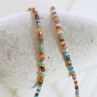 Tiny Pebbles Carnelian, Hessonite Garnet Mixed Semi - Precious Stones Necklace - Chocolate and Steel