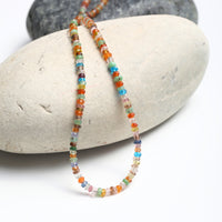 Tiny Pebbles Carnelian, Hessonite Garnet Mixed Semi - Precious Stones Necklace - Chocolate and Steel