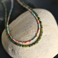 Tiny Pebbles Green Jade Necklace - Chocolate and Steel