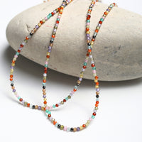 Tiny Pebbles Mixed Semi - Precious Stones Necklace - Chocolate and Steel