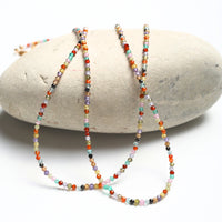 Tiny Pebbles Mixed Semi - Precious Stones Necklace - Chocolate and Steel