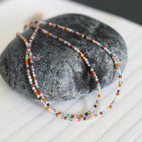 Tiny Pebbles Mixed Semi - Precious Stones Necklace - Chocolate and Steel
