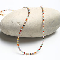 Tiny Pebbles Mixed Semi - Precious Stones Necklace - Chocolate and Steel