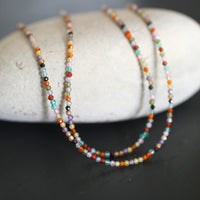 Tiny Pebbles Mixed Semi - Precious Stones Necklace - Chocolate and Steel