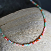 Tiny Pebbles Multi - Colored Pastel Opals Necklace - Chocolate and Steel