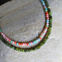 Tiny Pebbles Multi - Colored Pastel Opals Necklace - Chocolate and Steel