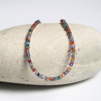 Tiny Pebbles Tanzanite Mixed Semi - Precious Stones Necklace - Chocolate and Steel