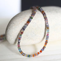 Tiny Pebbles Tanzanite Mixed Semi - Precious Stones Necklace - Chocolate and Steel