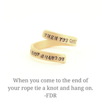 "When You Come to the End of your Rope Tie a Knot and Hang On" - Franklin D. Roosevelt Wrap Ring - Chocolate and Steel