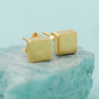 Thick Square Studs - Chocolate and Steel