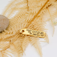 Arthur Ashe Luggage Tag Quote Necklace "Start where you are, Use what you have, Do what you can" - Chocolate and Steel