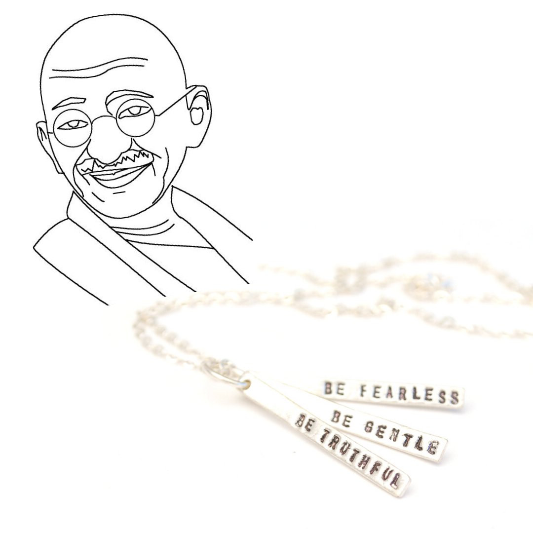 "Be Truthful, Be Gentle, Be Fearless" -Gandhi Quote Necklace - Chocolate and Steel