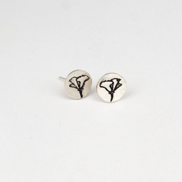 Cali Poppy Studs - Chocolate and Steel