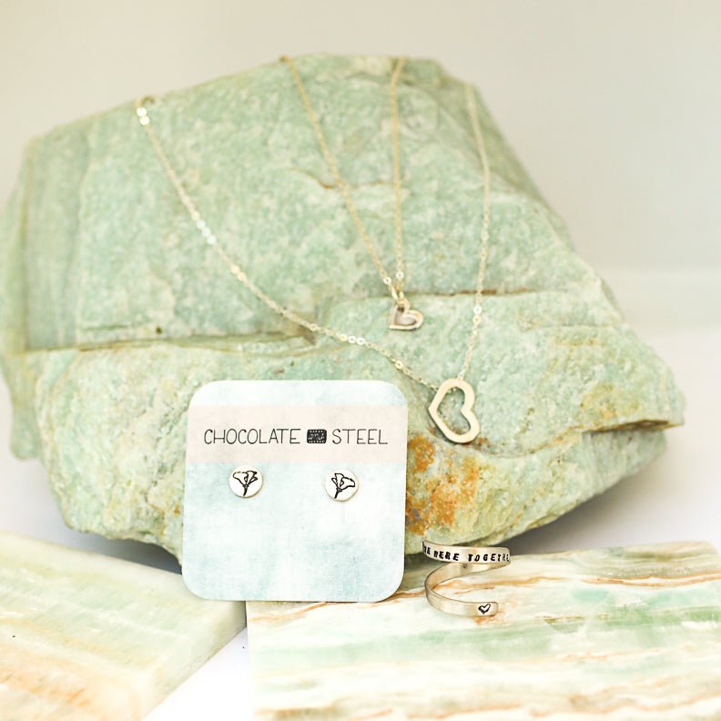 Cali Poppy Studs - Chocolate and Steel