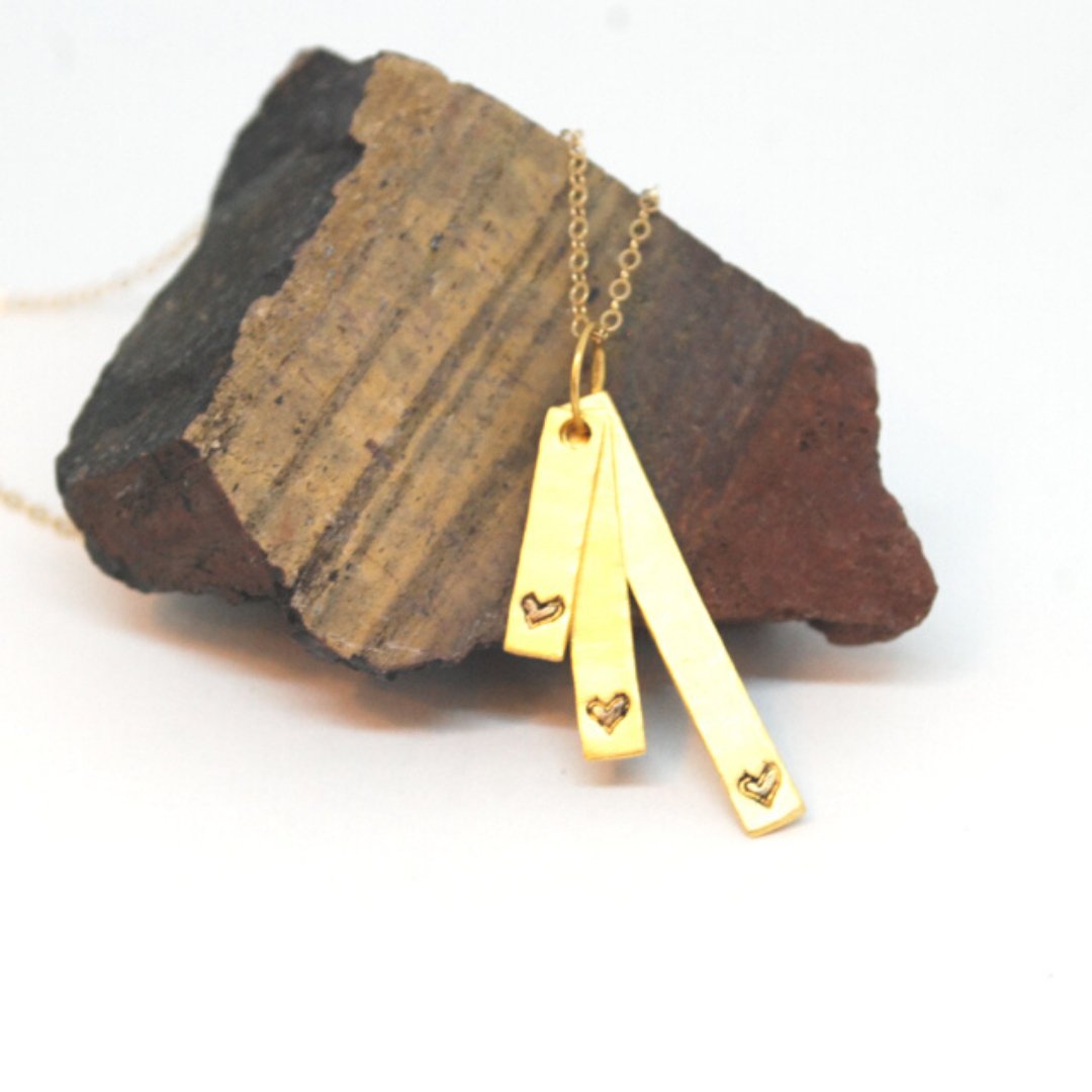 Cascading Bar hearts necklace - Chocolate and Steel