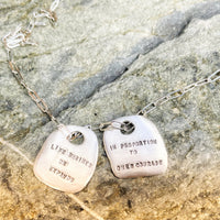 Custom Rune Tablet Quote Necklace | Inspirational Quote Jewelry - Chocolate and Steel