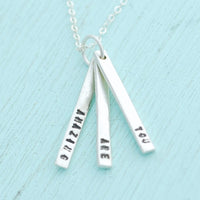 Customized long bar necklace - personalized custom quote - Chocolate and Steel