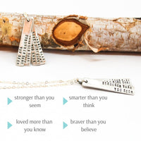 Customized long bar necklace - personalized custom quote - Chocolate and Steel