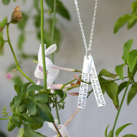 Customized long bar necklace - personalized custom quote - Chocolate and Steel