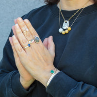 Gemstone Stacking Rings - Opal, Chrysoprase, Lapis, Malachite or Moonstone - Chocolate and Steel