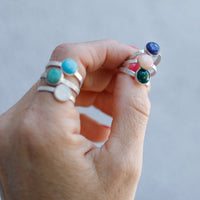 Gemstone Stacking Rings - Opal, Chrysoprase, Lapis, Malachite or Moonstone - Chocolate and Steel