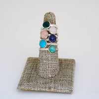 Gemstone Stacking Rings - Opal, Chrysoprase, Lapis, Malachite or Moonstone - Chocolate and Steel