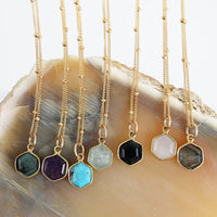 Honeycomb Hexagon Necklace - Chocolate and Steel