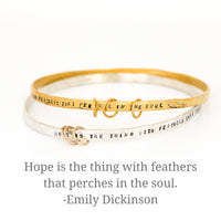 "Hope is the thing with feathers" -Emily Dickinson three ring bangle bracelet - Chocolate and Steel