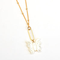 Indra Butterfly Necklace - Mother of Pearl - Chocolate and Steel