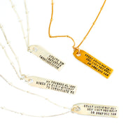 "Jane Austen" Luggage Tag Quote Necklace - Chocolate and Steel