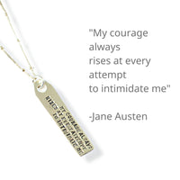 "Jane Austen" Luggage Tag Quote Necklace - Chocolate and Steel
