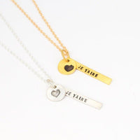 "Je t'aime," French for I Love You, Quote necklace - Chocolate and Steel
