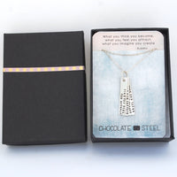 "Life is a balance of holding on and letting go" -Rumi Quote Necklace - Chocolate and Steel