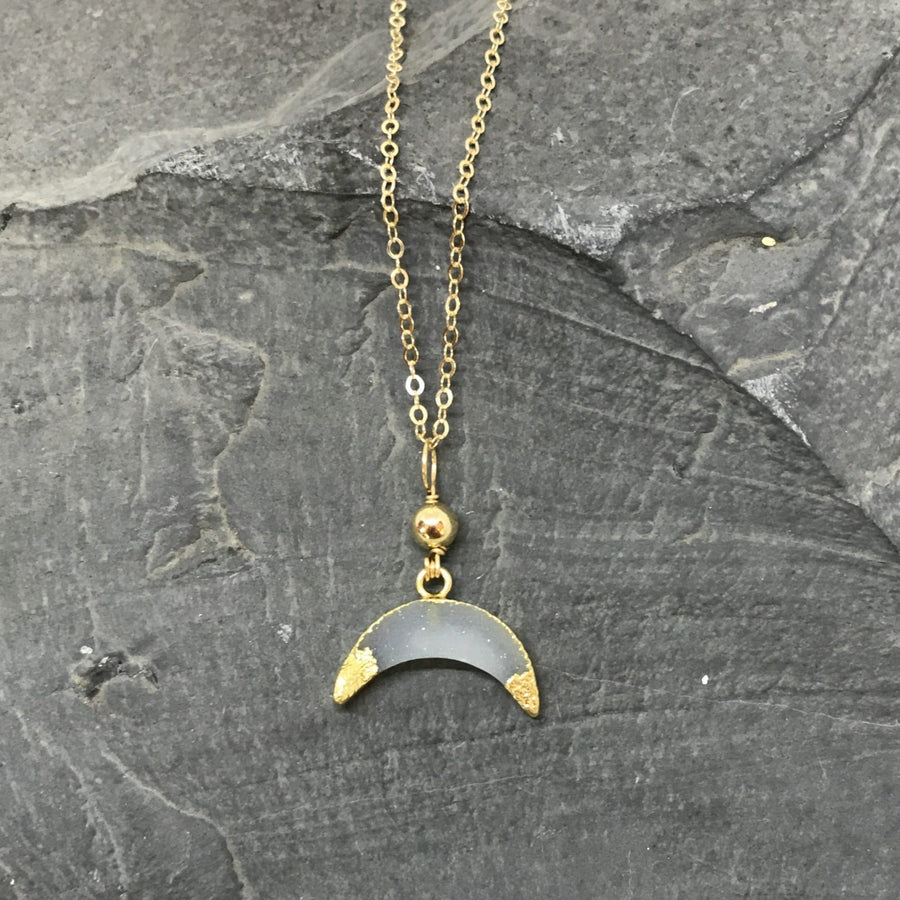 Limited Edition - Power Gemstone Moon Necklace - Chocolate and Steel