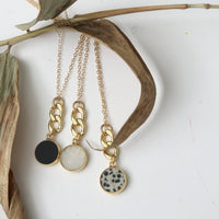 Linked Gemstone Necklace, cuban chain accented necklace - Chocolate and Steel