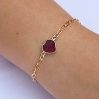 Mia Gemstone Birthstone Heart Bracelet - Chocolate and Steel