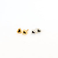 Micro heart studs - Chocolate and Steel