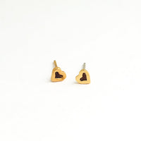 Micro heart studs - Chocolate and Steel