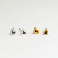 Micro heart studs - Chocolate and Steel