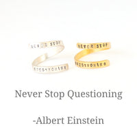 "Never Stop Questioning" - Einstein wrap ring - Chocolate and Steel