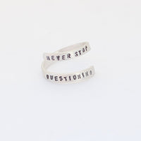 "Never Stop Questioning" - Einstein wrap ring - Chocolate and Steel